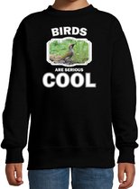 Dieren vogels sweater zwart kinderen - birds are serious cool trui jongens/ meisjes - cadeau groene specht/ vogels liefhebber 14-15 jaar (170/176)