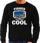 Dieren vissen sweater zwart heren - fishes are serious cool trui - cadeau sweater vis/ vissen liefhebber XL