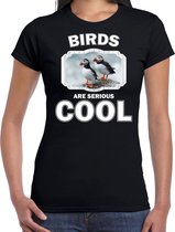 Dieren vogels t-shirt zwart dames - birds are serious cool shirt - cadeau t-shirt papegaaiduiker vogel/ vogels liefhebber XL