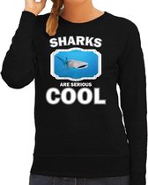 Dieren haaien sweater zwart dames - sharks are serious cool trui - cadeau sweater walvishaai/ haaien liefhebber XS
