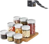 6x Voorraadpotten set inclusief jarlabels - Grijs - Snoeppot luchtdicht - Voorraadbussen glas - Keuken organizers met deksel - Bewaarbus spaghetti/pasta