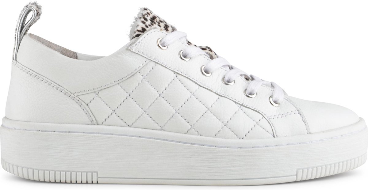 PS Poelman Esquimo Dames Quilted Leren Tennis Sneakers met Leopard Print 36 Wit bol