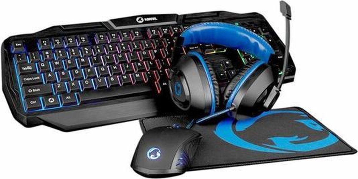 Nedis Gaming 4-in-1 Gaming Combo Kit - Gaming keyboard - Gaming headset - Gaming mouse - Gaming mouse pad - Nedis
