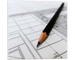 Forex - Bouwtekening met Potlood - 50x50cm Foto op Forex