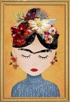 JUNIQE - Poster met houten lijst Frida Kahlo illustratie -60x90