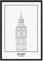 SKAVIK Big Ben - Londen - Poster met houten lijst (zwart) 50 x 70 cm