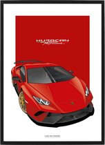 Lamborghini Huracan Rood op Poster - 50 x 70cm - Auto Poster Kinderkamer / Slaapkamer / Kantoor