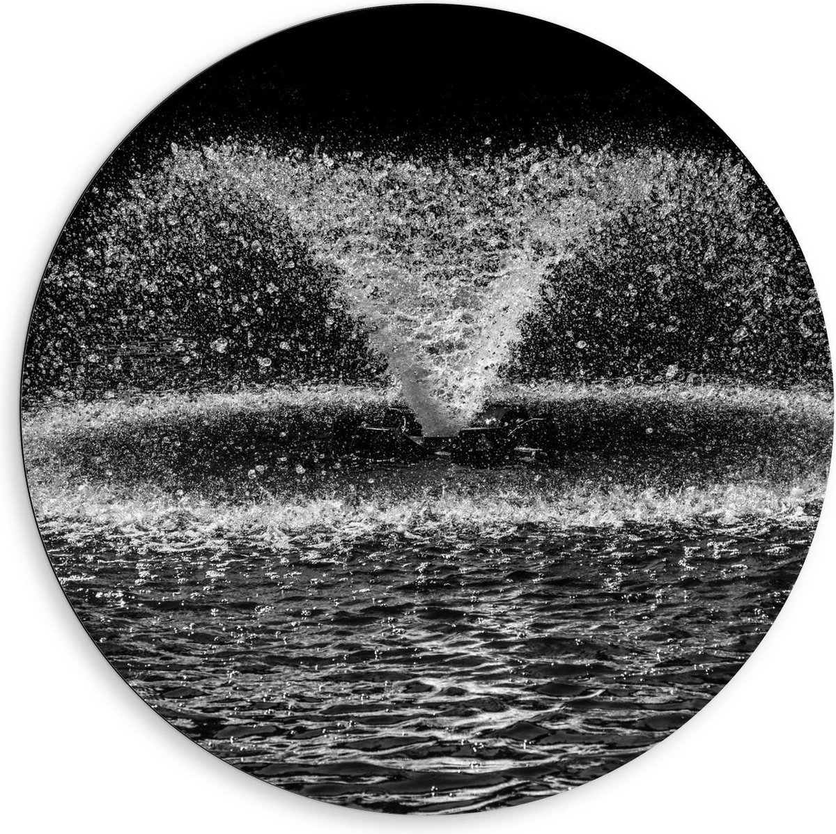 Dibond Wandcirkel - Spetterende Water Fontein - 80x80cm Foto op Aluminium Wandcirkel (met