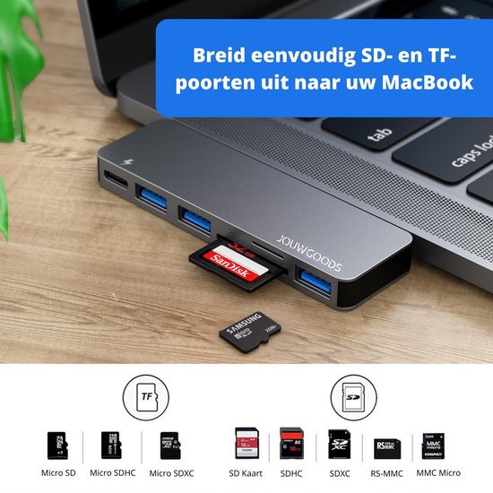 JouwGoods® 6-in-1 USB-C Hub - Docking Station - Macbook Air en Pro - Space Gray - JouwGoods