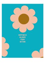 HappyBook - Notitieboek - Bloem - Blauw - Quote - Happiness - Gelijnd - Softcover - Elastiek - Werk - Studie - Dagboek - School - Cadeau - Busienss Notebook - Schrijven maakt je bl