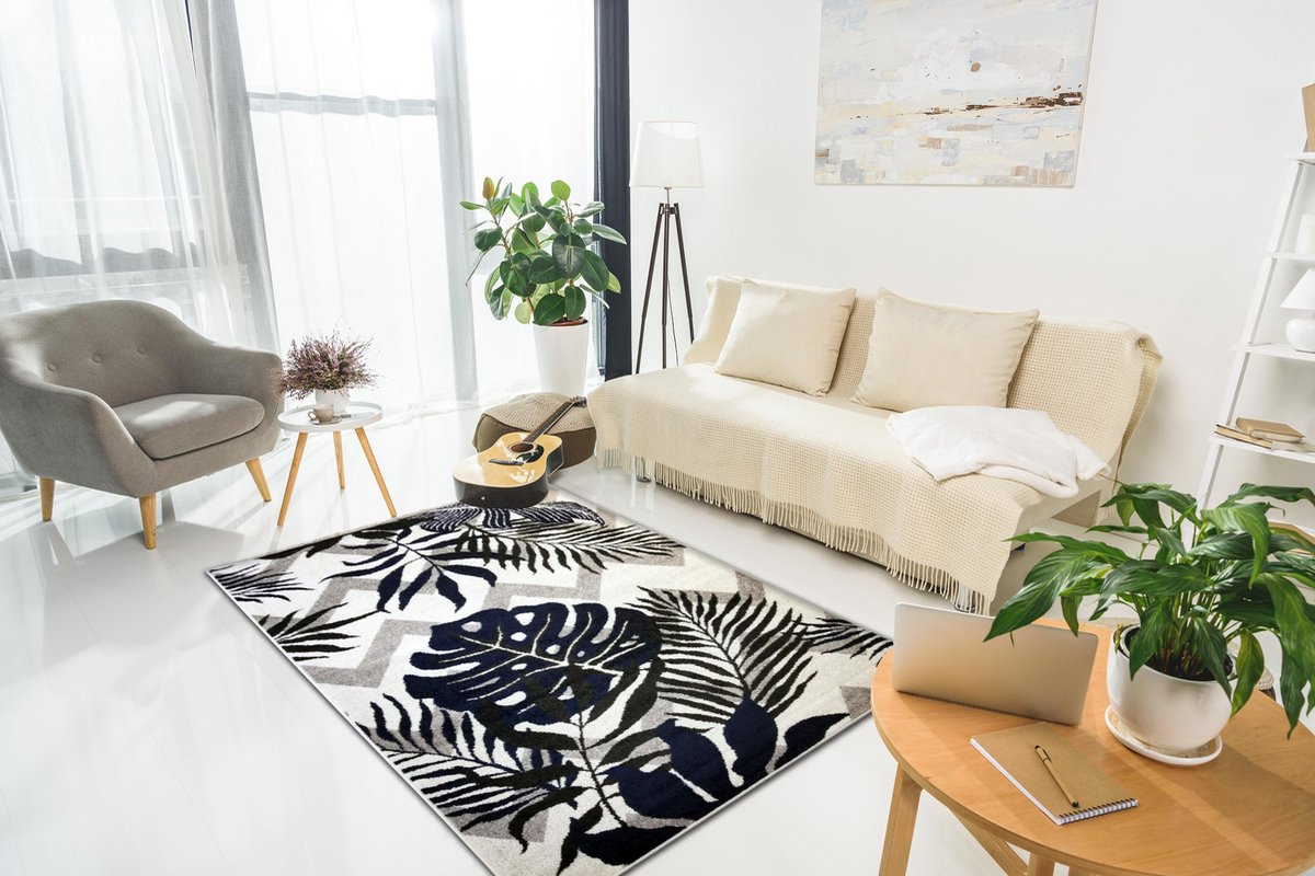 Aledin Carpets Toliara - Laagpolig - Vloerkleed 160x230cm - Blauw - Grijs - Wit - Tapijt woonkamer