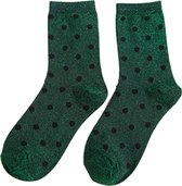 Glitter sokken - Groen met zwarte stippen - dames - one Size