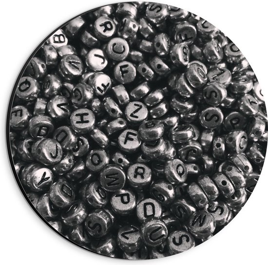 Dibond Wandcirkel - Zilveren Letter Kraaltjes - 20x20cm Foto op Aluminium Wandcirkel (met ophangsysteem)