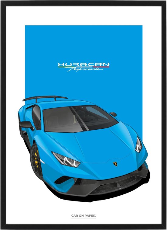 Lamborghini Huracan Lichtblauw op Poster - 50 x 70cm - Auto Poster Kinderkamer / Slaapkamer / Kantoor