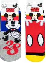 Disney Mickey Mouse Sokken | 2 Paar | Badstof | Maat 23-26 | Anti-slip | Dikke Sokken | Rood en Grijs