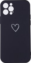 Shop4 - iPhone 12 Pro Hoesje - Back Case Mat Hartje Zwart