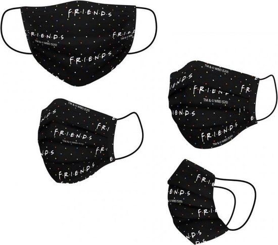 Hygiënisch en herbruikbaar gezichtsmasker gemaakt van stof Friends Volwassen Zwart