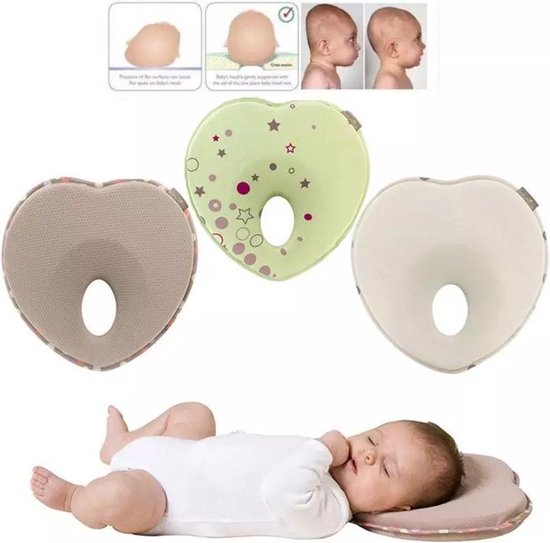 SCHEFMAN® Baby hoofdkussen plat hoofd - Tegen plat beige | bol.com