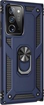 Samsung Galaxy Note 20 Ultra Blauw Shockproof Militairy Hybrid Armour Case Hoesje Met Kickstand Ring -Samsung Galaxy Note 20 Ultra - Extreem Stevige Anti-Shock Hard Rugged Cover Bu
