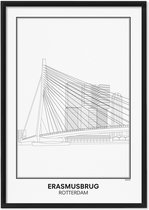 SKAVIK - Erasmusbrug - Rotterdam Poster met houten lijst (zwart) - 50 x 70 cm