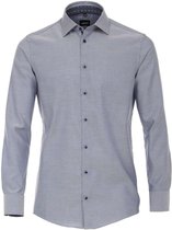 VENTI modern fit overhemd - blauw met wit structuur (contrast) - Strijkvrij - Boordmaat: 42