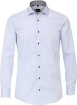 VENTI modern fit overhemd - lichtblauw twill (contrast) - Strijkvrij - Boordmaat: 38