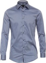 VENTI body fit overhemd - blauw twill (contrast) - Strijkvriendelijk - Boordmaat: 41