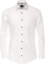 VENTI body fit overhemd - wit structuur (contrast) - Strijkvriendelijk - Boordmaat: 44