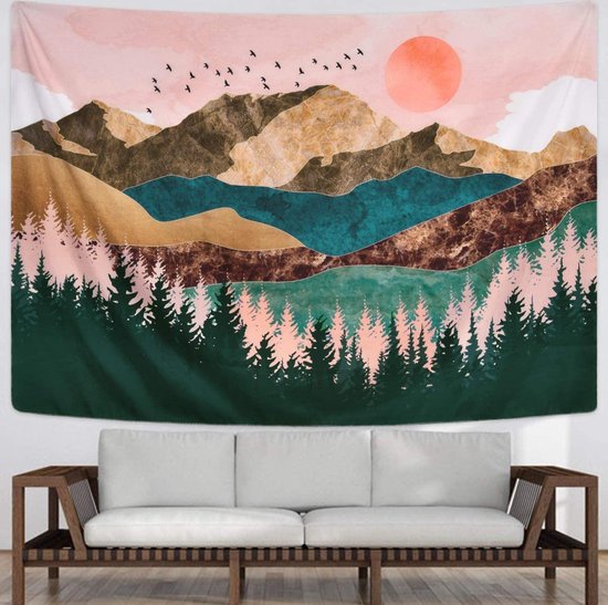 Ulticool - Nature Sun Montagnes Bohemian - Tapisserie - 200x150 cm - Groot tapisserie - Affiche - Marron