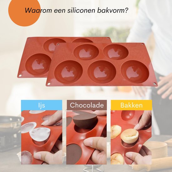 Siliconen Bakvorm - Halve Bollen - Chocolade - Muffins - Taartjes - Fondant - Marsepein - BPA vrij - 6 stuks - Merkloos