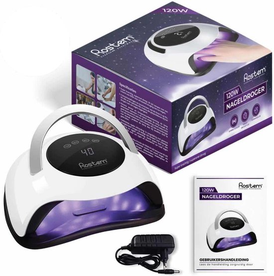 Rostem 120 Watt UV LED Nageldroger - Nagellamp - Perfect Uitgeharde Nagel Gellak - LED Lamp - Lange Snoer - Wit