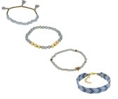 Semyco® - Trendy set met 4 armbanden - Blauw, Grijs & goudkleurig - Star - In luxe Semyco® geschenkverpakking - Moeder cadeau - Vriendinnen - Liefdes - Juf cadeautjes - Bedankt