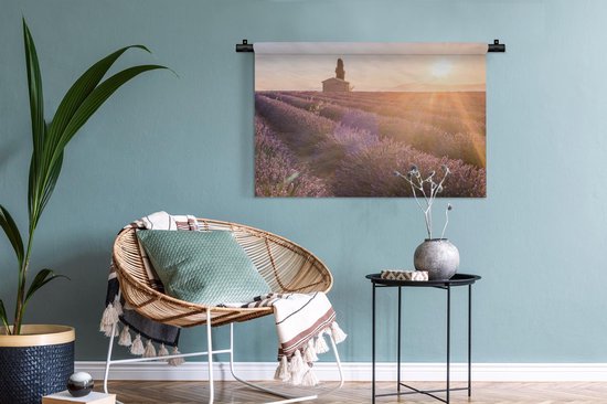 Tapisserie De lavande - Lever de soleil sur un champ de lavande Tapisserie coton 90x60 cm - Tapisserie avec photo