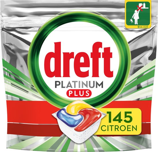 Dreft Platinum Plus All In One Lemon - Voordeelverpakking 5x29 stuks - Vaatwastabletten