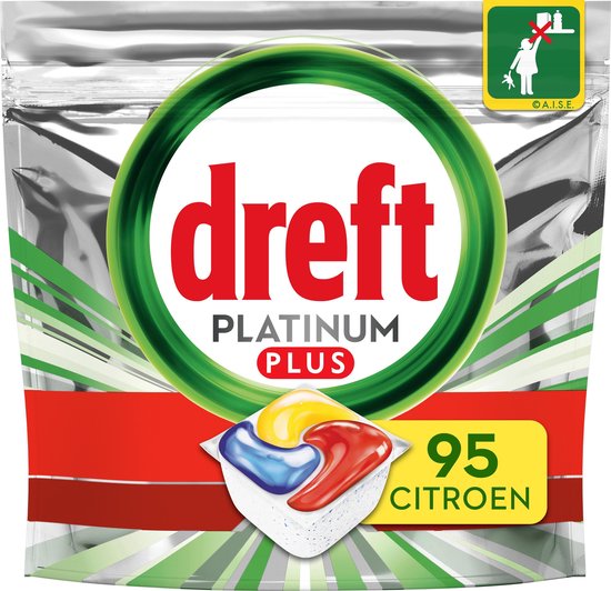 Dreft Platinum Plus All In One Lemon - Voordeelverpakking 5x19 stuks - Vaatwastabletten
