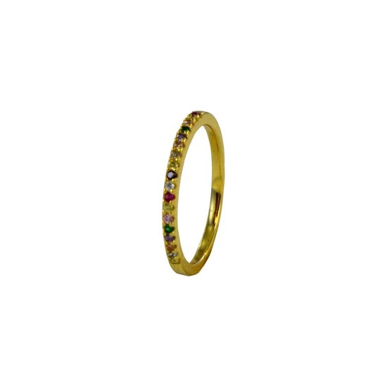 Silventi 9SIL-21062-56 Zilveren Ring - Dames - Rijring - Groene Rode Blauwe en Witte Zirkonia - 9,5 mm - 8 mm Breed - Maat 56 - Zilver - Gold plated (Verguld / Goud op Zilver)