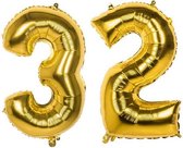 32 Jaar Folie Ballonnen Goud - Happy Birthday - Foil Balloon - Versiering - Verjaardag - Man / Vrouw - Feest - Inclusief Opblaas Stokje & Clip - XXL - 115 cm