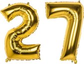 27 Jaar Folie Ballonnen Goud - Happy Birthday - Foil Balloon - Versiering - Verjaardag - Man / Vrouw - Feest - Inclusief Opblaas Stokje & Clip - XXL - 115 cm