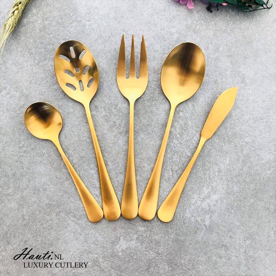 Hauti Luxury Cutlery | Serveer Lepels (5-delig)| Serving Spoon Set | Mat  Goud | Goud... | bol.com