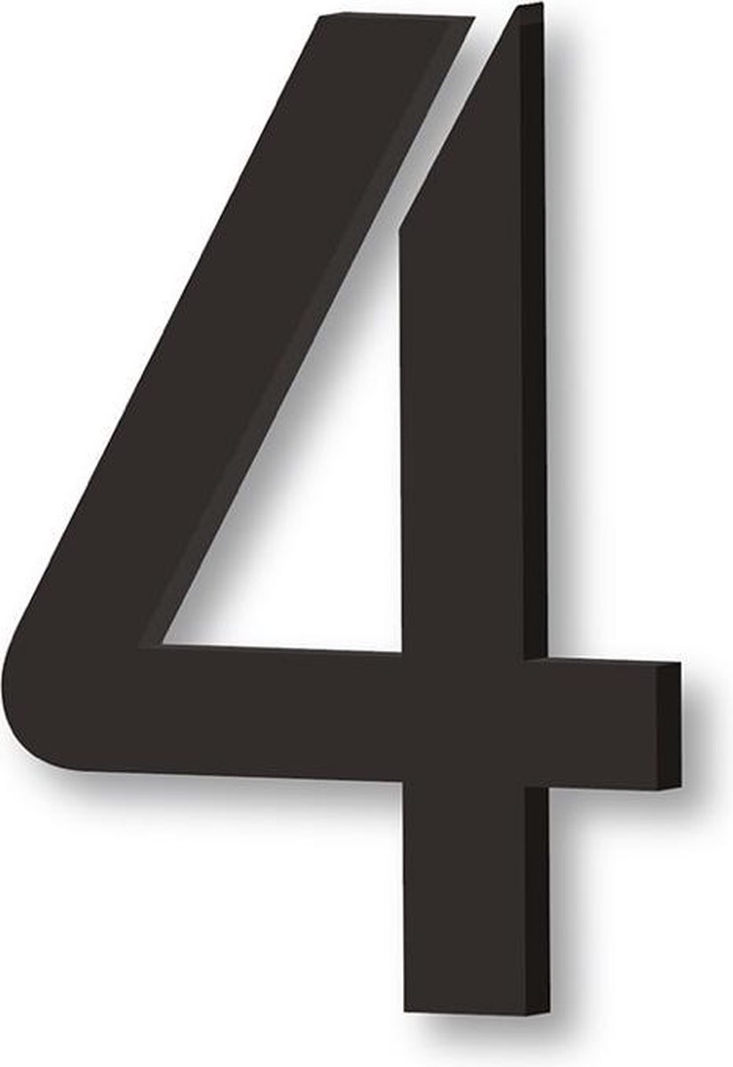 Zwart huisnummer 4 - huisnummer voordeur - 15cm hoog - type B-H
