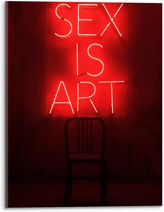 Acrylglas - ''Sex is Art'' Rode Letters met Stoel - 30x40cm Foto op Acrylglas (Wanddecoratie op Acrylglas)