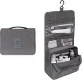 Toilettas met Haak - Grijs - Beautycase - Organizer - Reistas - Uitklapbare Toilettas - Trendy