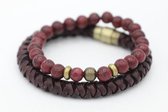 Bubbels sieraden handgemaakte set leer met natuurkralen armband rood  maat M - Sieraden sjoppie