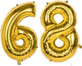 68 Jaar Folie Ballonnen Goud - Happy Birthday - Foil Balloon - Versiering - Verjaardag - Man / Vrouw - Feest - Inclusief Opblaas Stokje & Clip - XXL - 115 cm