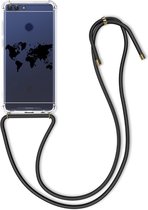 kwmobile telefoonhoesje voor Huawei Enjoy 7S / P Smart (2017) - Hoesje met koord in zwart / transparant - Back cover voor smartphone