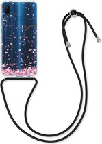 kwmobile telefoonhoesje voor Huawei P20 Lite - Hoesje met koord in poederroze / donkerbruin / transparant - Back cover voor smartphone