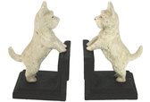 Witte terrier boekensteun S/2 metaal 18x8x15,5cm