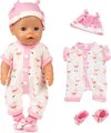 foto van Poppenkleertjes - geschikt voor Baby Born - pyjama - flamingo - roze - met muts en slofjes - slaapkleding - nachtkleding