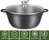 Hakal Line - Marmer soep/braadpan - Met glazen deksel zwart - 24 CM - Geschikt voor alle warmtebronnen.