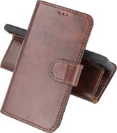 Krasvrij Handmade Lederen Book Case Telefoonhoesje - Wallet Case - Portemonnee Hoesje - Geschikt voor iPhone 12 Pro Max - Mocca